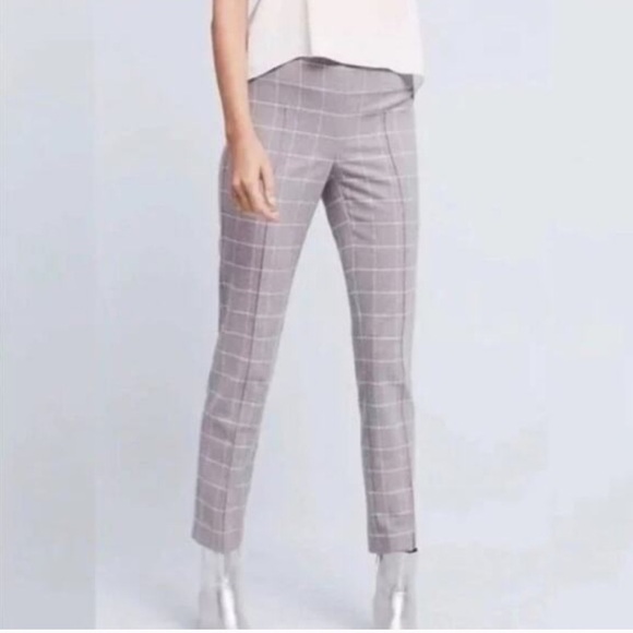 Cartonnier Anthropologie Isabella Pencil Pants Light Grey 10 Windowpane Plaid - Picture 1 of 12